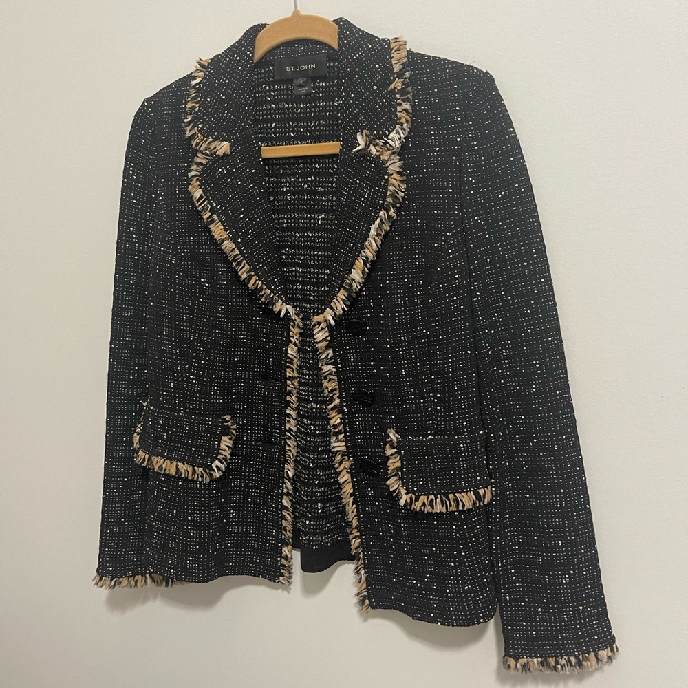 ST. JOHN blazer tweed fringe - Picture 2 of 13
